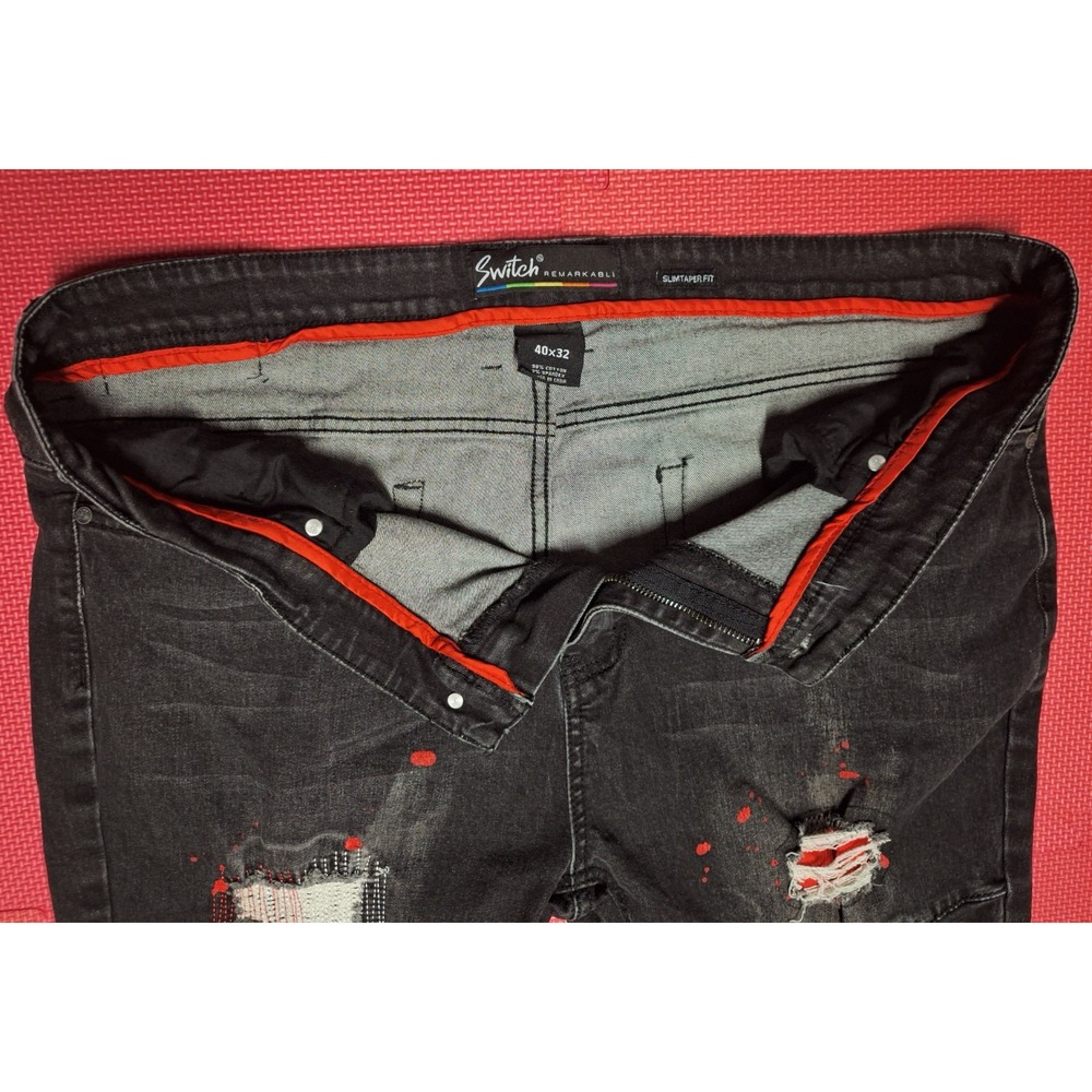 Switch Remarkable Black Jeans Bloody Distressed Ripped Goth Pants Size 40x32 Men - Picture 4 of 9